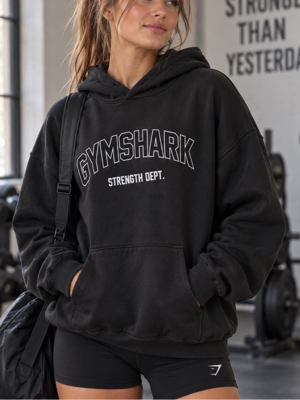 Gymshark Strength Department Black Oversized Pullover Hoodie Athletic Athleisure